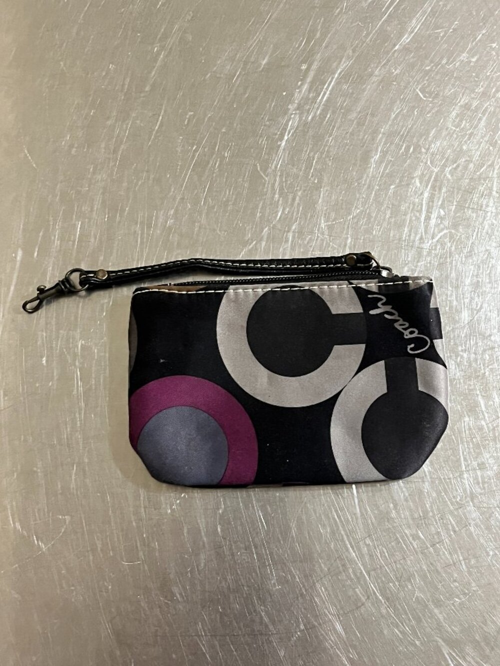 COACH Madison Op Art Signature Circles Satin Wristlet Wallet Pouch
